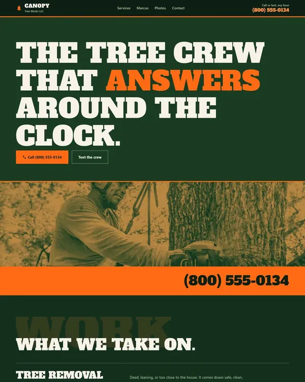 A spec website built for a tree service business