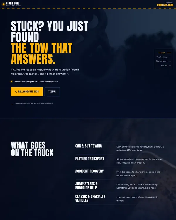 A spec website built for a 24/7 towing business